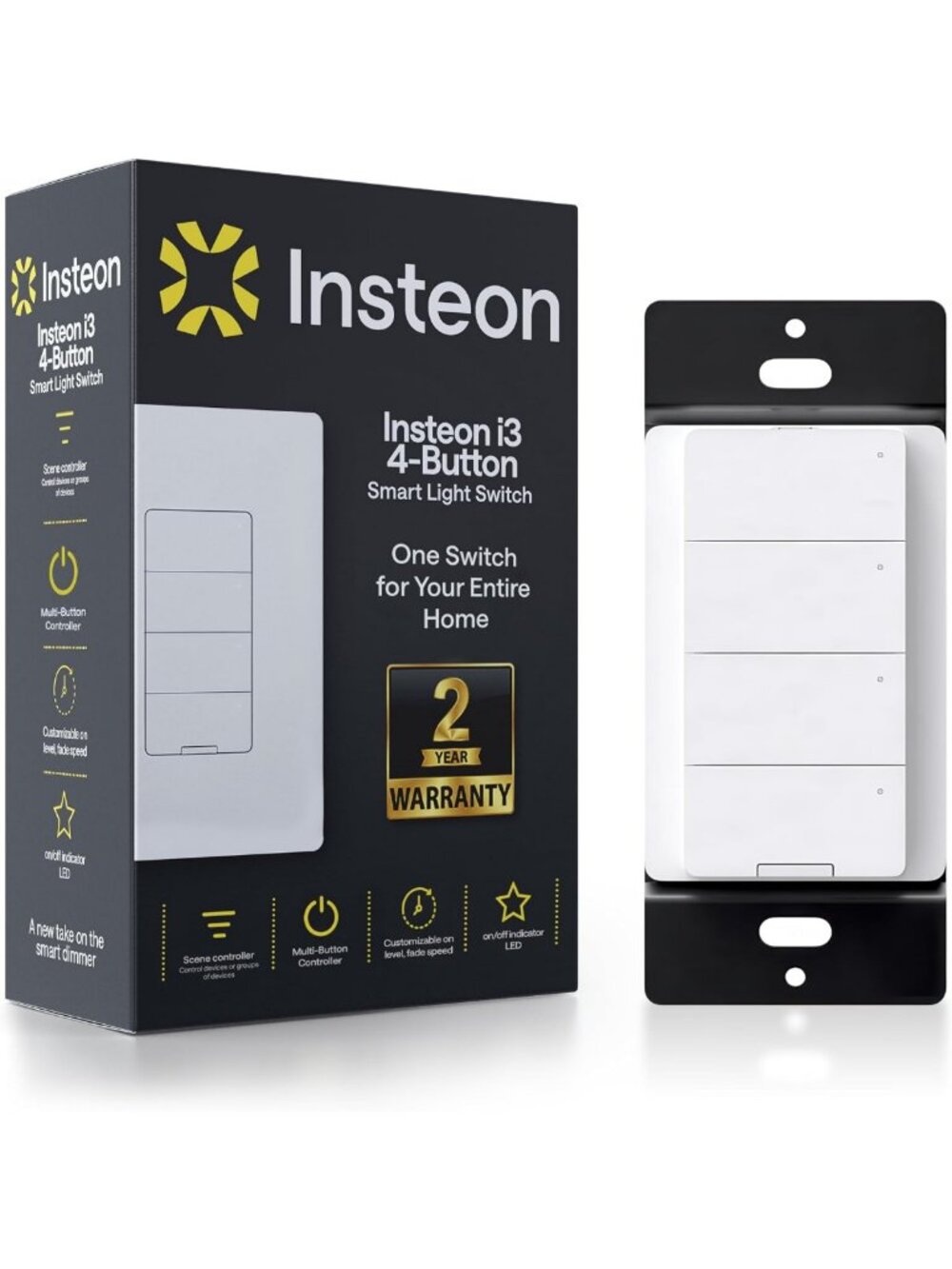 Smart Light Switch 4-Button Keypad, Wireless Scene Control Panel, Home